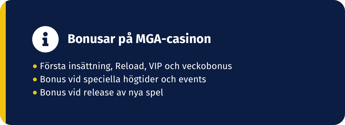 Bonusar som finns tillgängliga på ett MGA-Casino